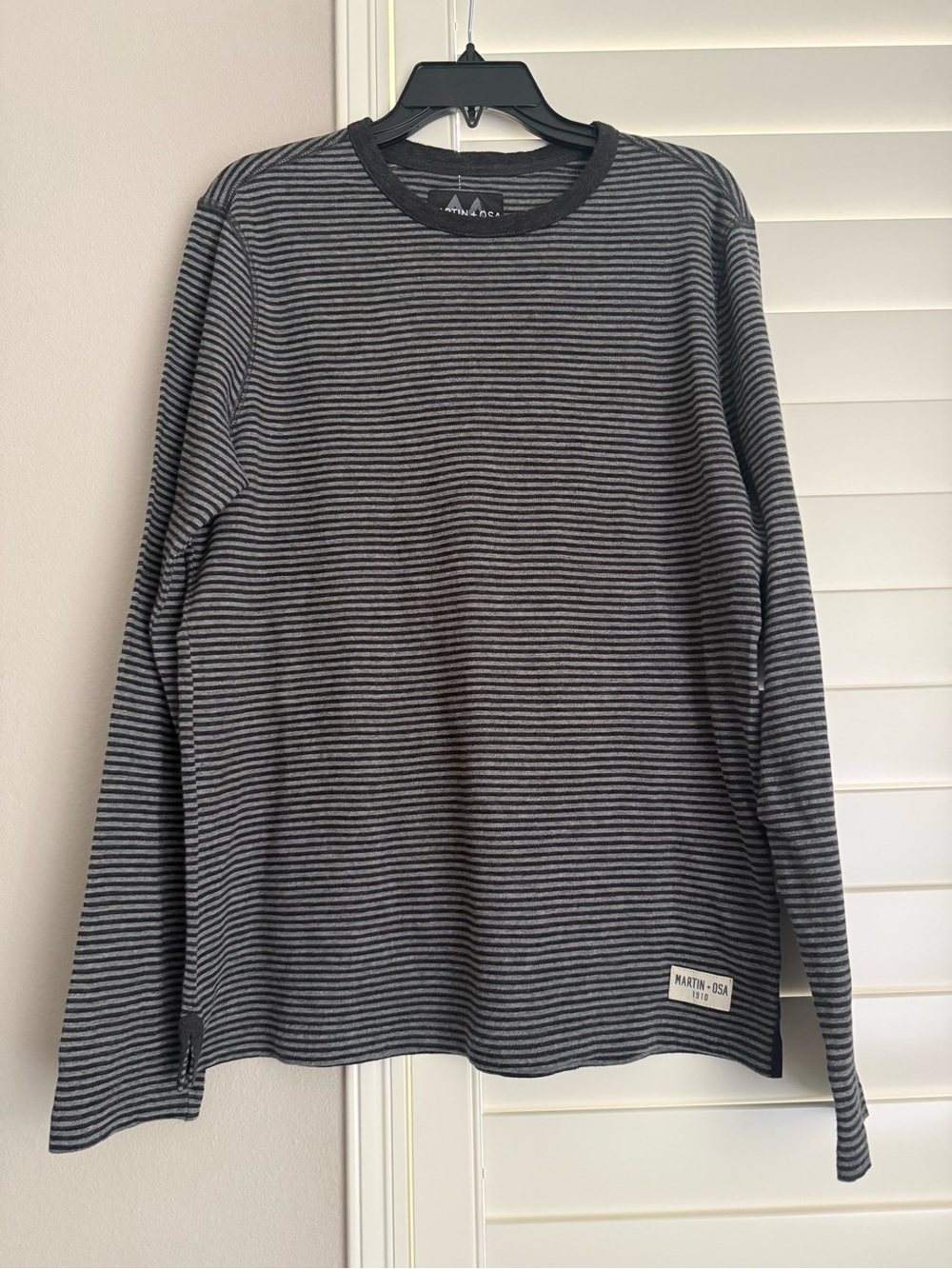 Martin + Osa Men’s Long-Sleeve Black and Gray Striped Crewneck